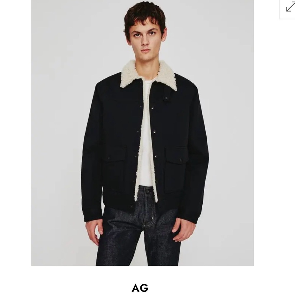 Ag Adriano Goldschmied Black Shearling Lined Jacket